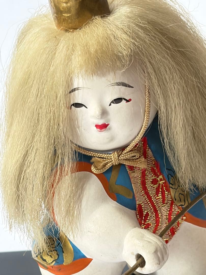 加賀人形 御所人形「小鍛冶」稲荷明神 狐 能人形 古作 高さ14cm