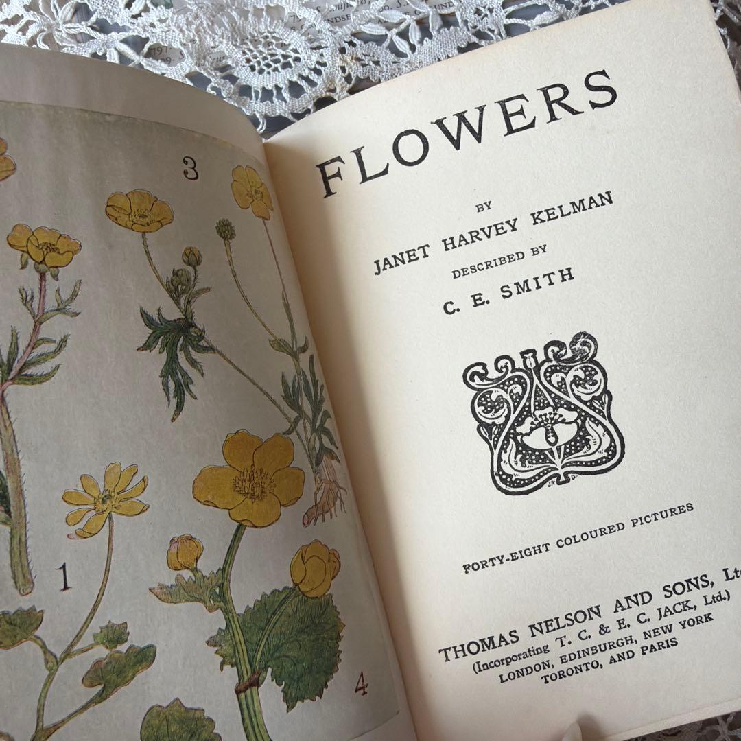 【希少・アンティーク洋書】“FLOWERS” ボタニカルアート図鑑 植物図鑑
