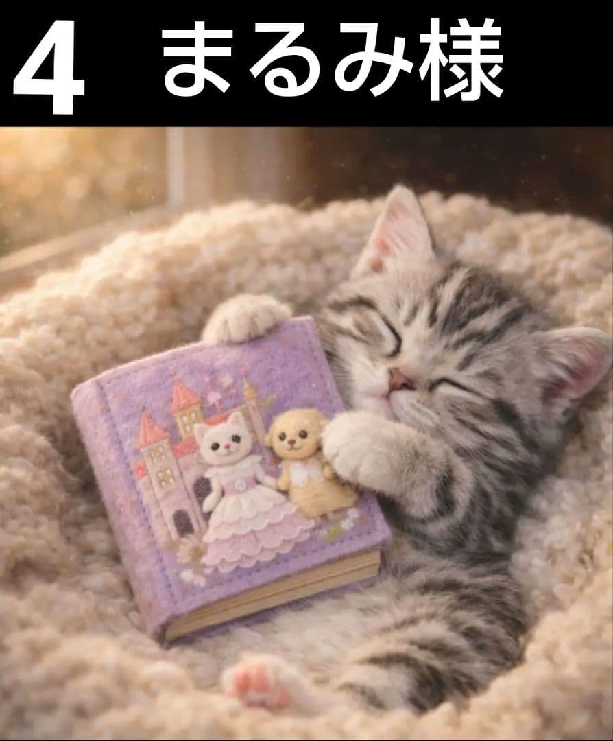 オーダーページ　ハンカチ334 絵本居眠りネコちゃん柄　ハンドメイド3/4