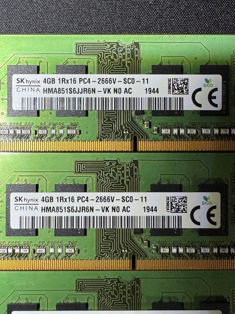 動作確認済DDR4メモリ 4GB×4枚　16GB 1R×16 PC4-2666V