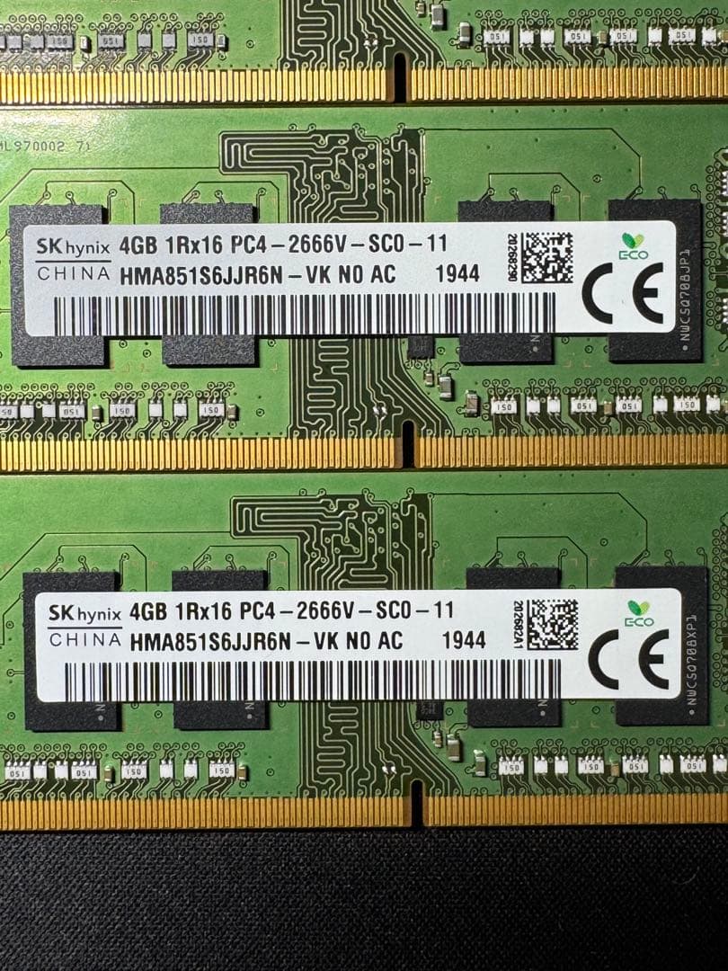 動作確認済DDR4メモリ 4GB×4枚　16GB 1R×16 PC4-2666V