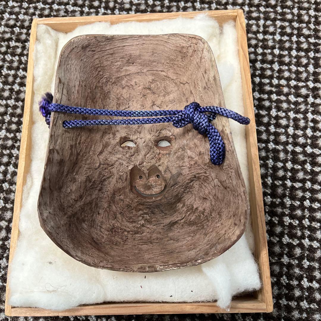 伝統的な能面 お多福　縁起担ぎ　陶器お面　骨董品　古美術