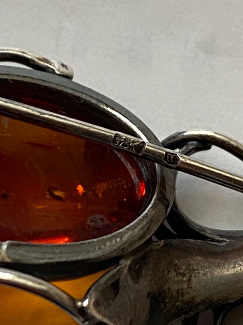 ♦西洋アンティーク シルバー925 琥珀付き花形ブローチ 宝飾品 ジュエリー