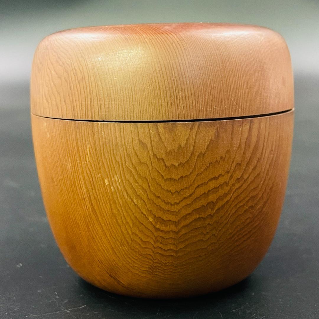 天然木 欅 刳り貫 棗 なつめ 茶筒 木製茶器 茶道具 木目美品 R8SA91