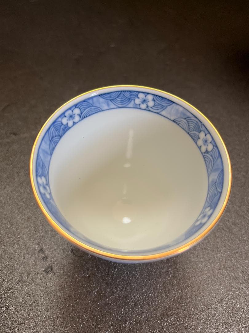 古伊万里　明彩瓷 湯呑　酒器　金彩　染錦鶴文　５客