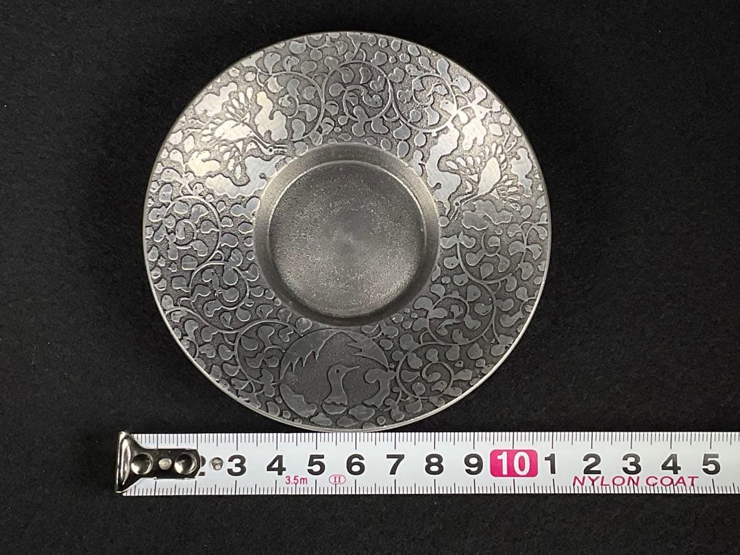 継山造　錫　茶托　五客揃　鶴 唐草文　托子　共箱　茶道具　煎茶道具