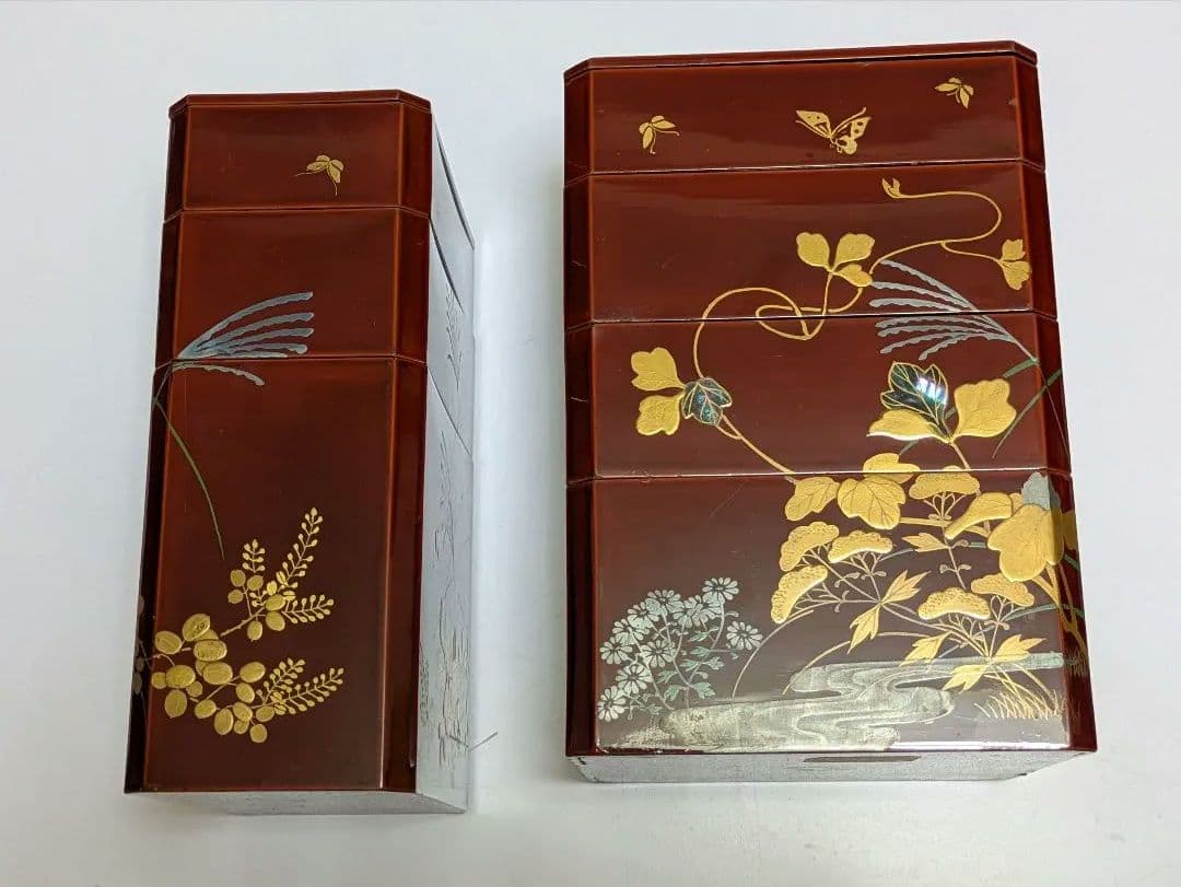 蒔絵金箔漆塗り重箱2個セット 金箔装飾付き