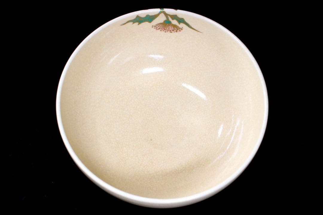 M12-1 清閑寺窯 杉田祥平 色絵仁清あざみ文茶碗 12.5cm 共箱 茶道具