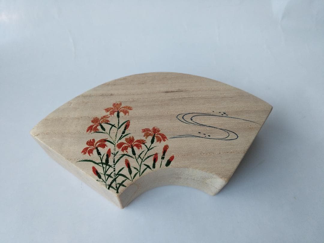 撫子絵 桐扇面香合 耕斎 作 桐扇面 香合 茶道具 懐石道具 共箱 新品 未使用