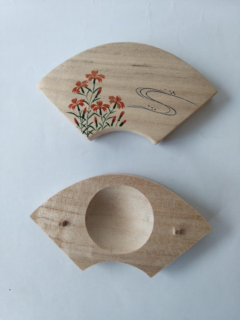 撫子絵 桐扇面香合 耕斎 作 桐扇面 香合 茶道具 懐石道具 共箱 新品 未使用