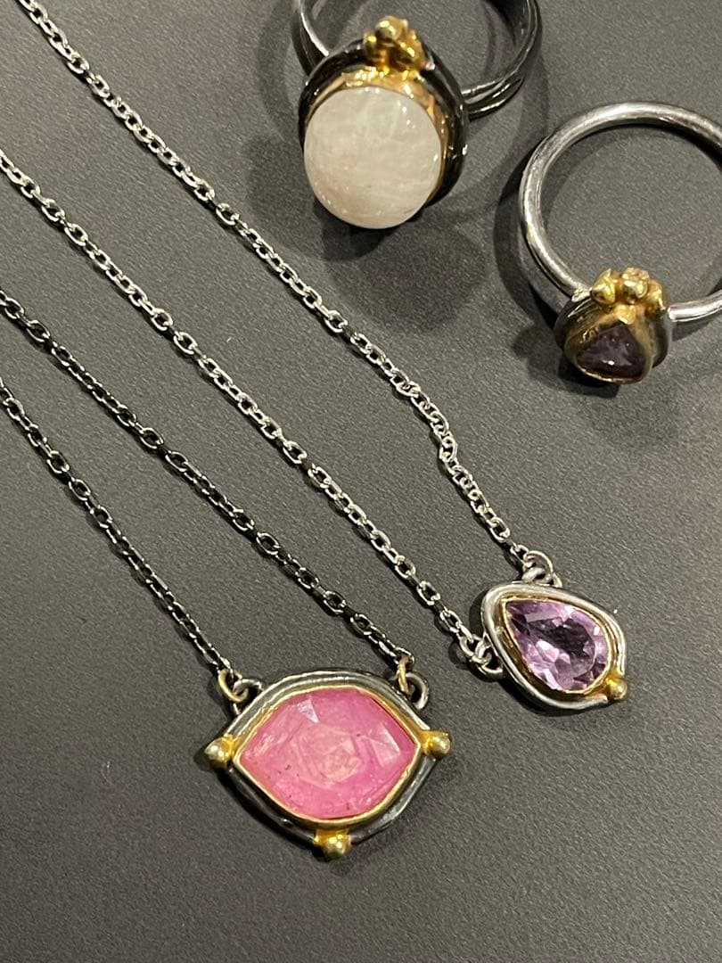 ハンドメイド　天然石　& シルバー　ネックレスと指輪の　セット SV925