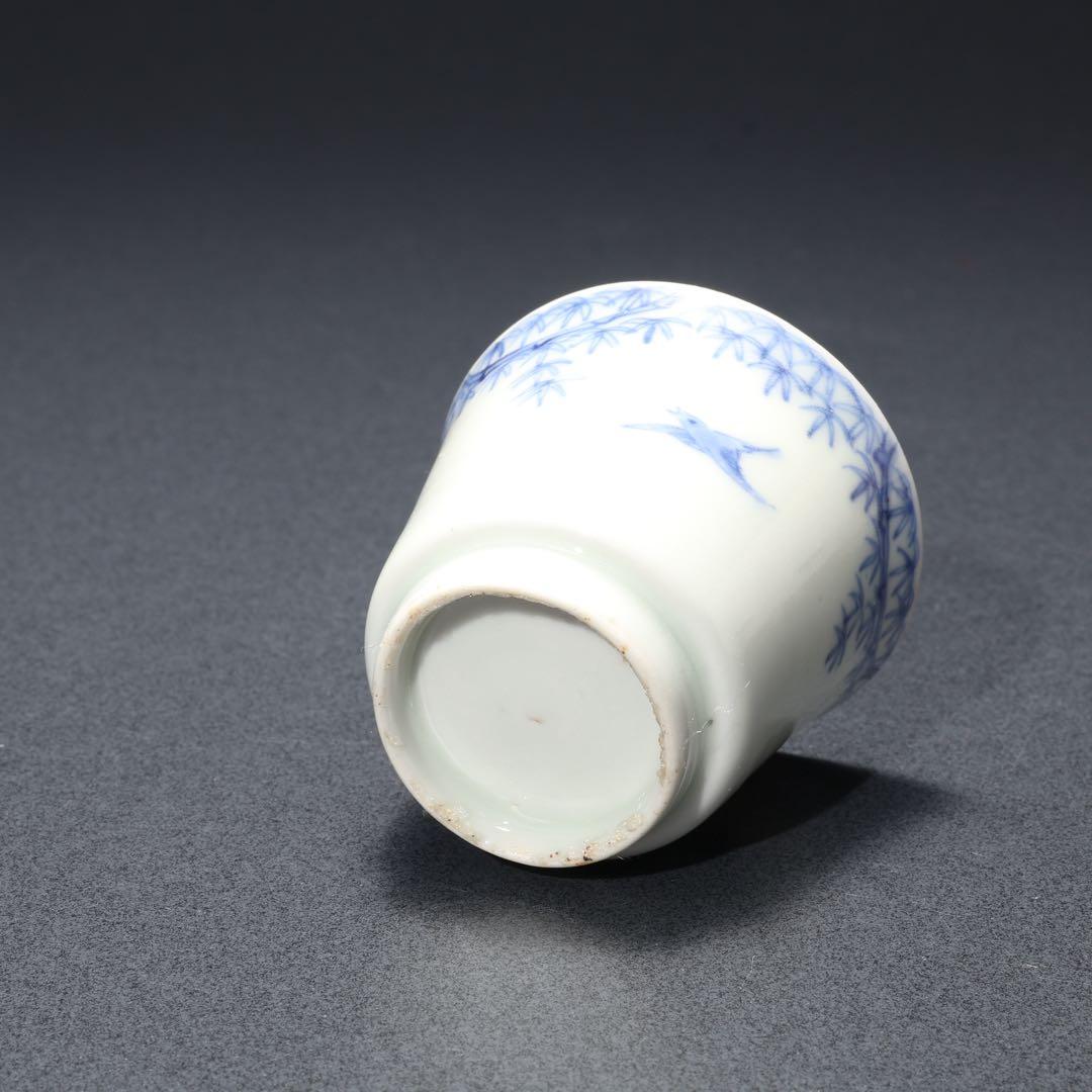 伊万里染付　竹に雀図猪口５客　箱入　骨董　古伊万里　R1738