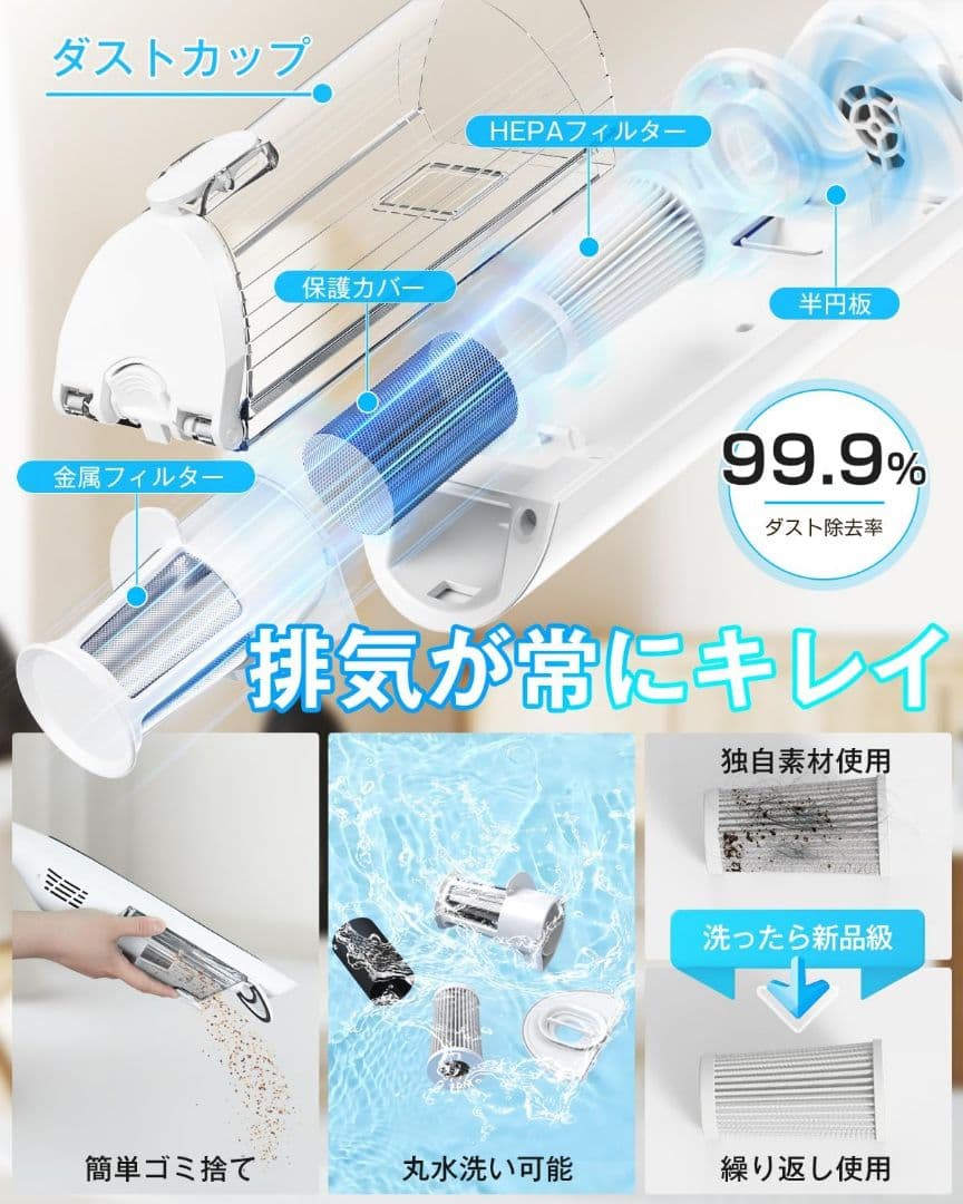 【新品】コードレス掃除機 70KPa強力吸引 LEDライト付き 超軽量0.6kg