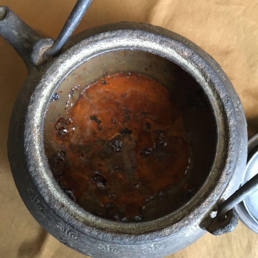 時代物 龍文堂造 馬 鹿 紅葉 平丸型 鉄瓶 急須 湯沸 茶道具 骨董 伝統工芸
