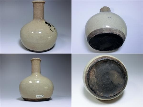 油壺【骨董】江戸期 絵唐津 蕪図 古唐津（あぶらつぼ）丸瓶 かぶらの絵 花生け■