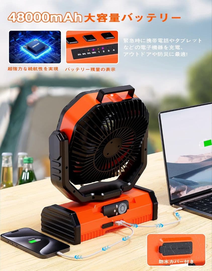 【新品】 キャンプ扇風機 48,000mAh 超大容量バッテリー搭載モデル