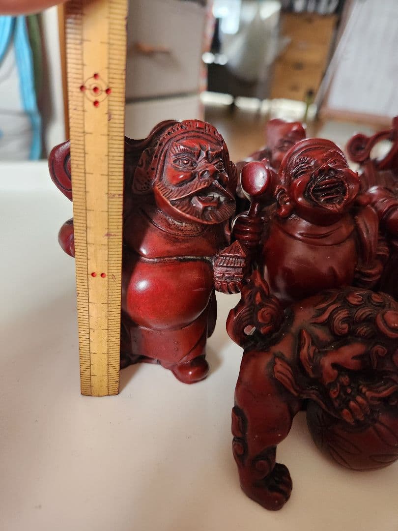 七福神 赤 木製風 獅子 ９体セット