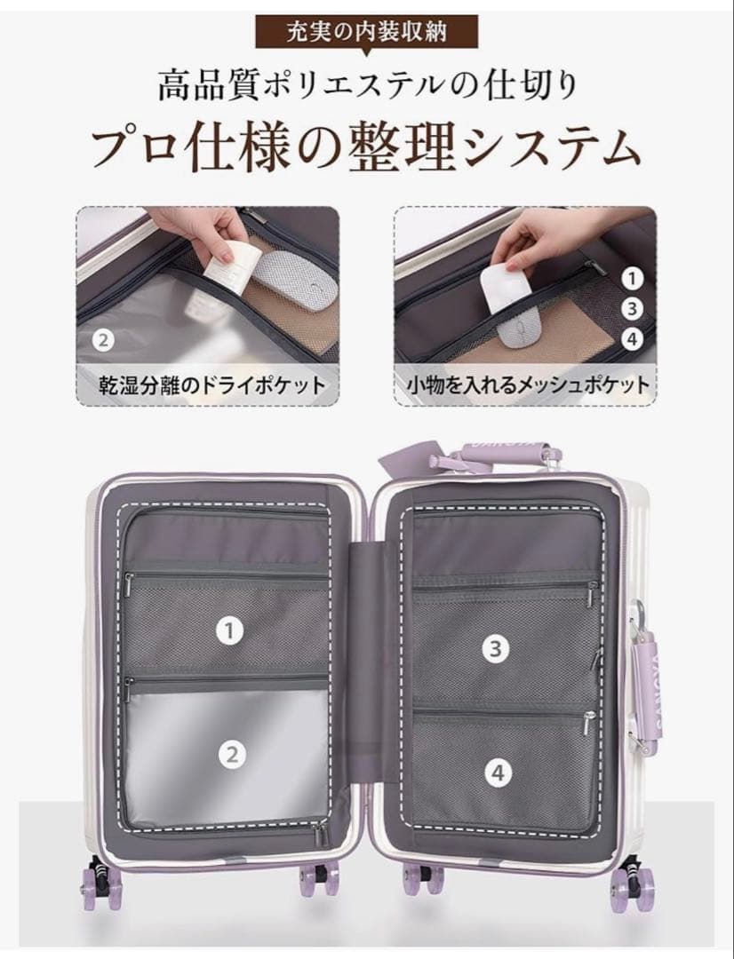 ☘ 多機能 スーツケース フロントオープン 機内持込 カップホルダー付