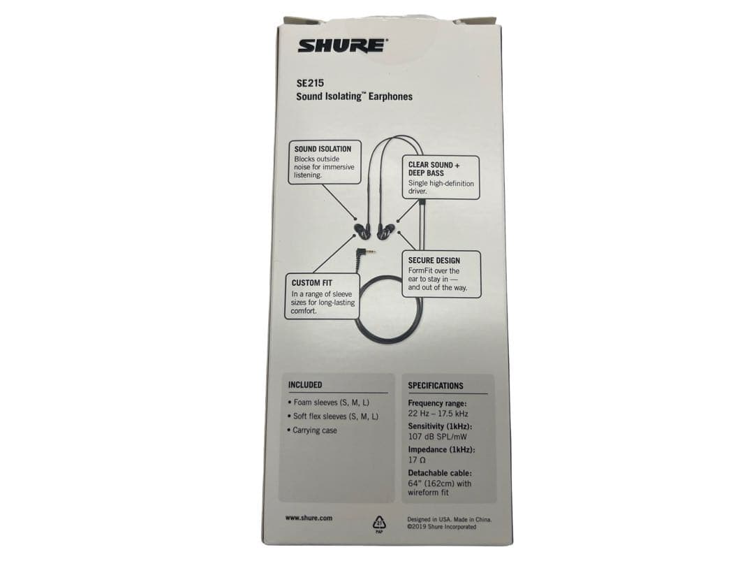美品 SHURE SE215 有線イヤホン ブラック