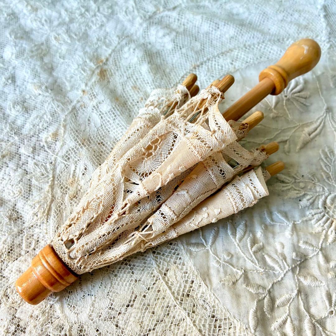 ドール用パラソル　日傘 レース刺繍 フランスアンティーク ヴィンテージ ベア人形