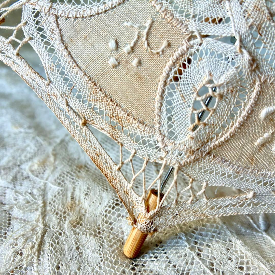 ドール用パラソル　日傘 レース刺繍 フランスアンティーク ヴィンテージ ベア人形