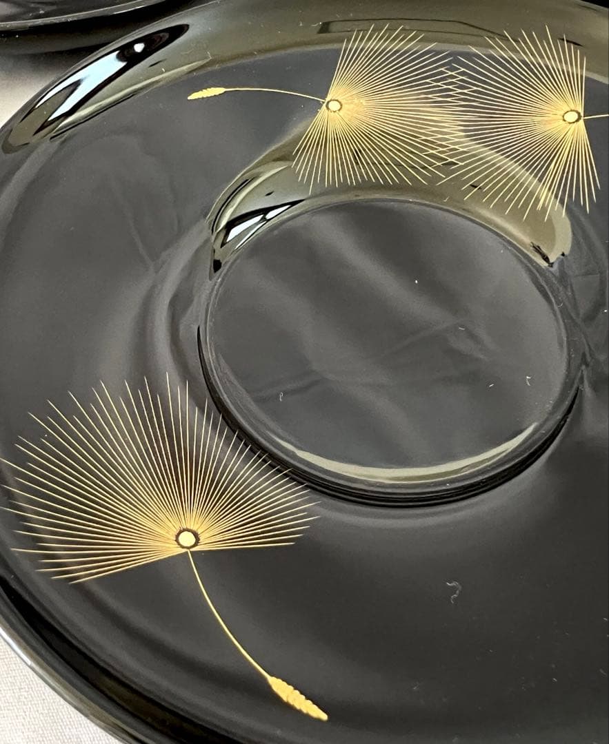 輪島塗　飛花ノ図　茶托　5客　漆芸沈金 小西啓介作　共箱付