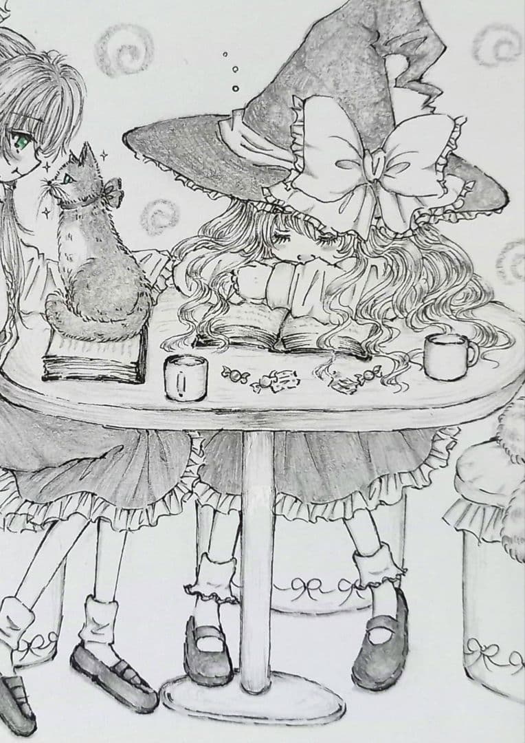 手描きイラスト　お茶会　ナズーリン　橙　東方project