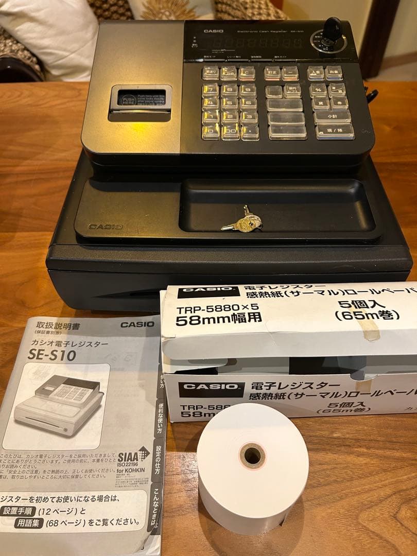 カシオ　レジスター　SE-10 黒(ブラック) 説明書、ロール4個付き‼︎