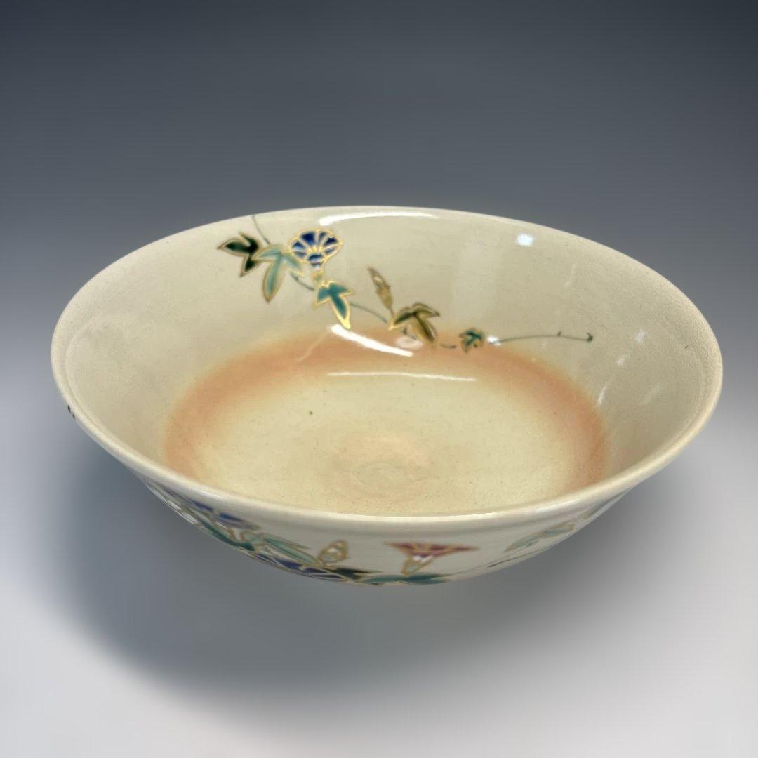 【中古品】茶道具　山川巌造　仁清朝顔絵茶碗（共箱）