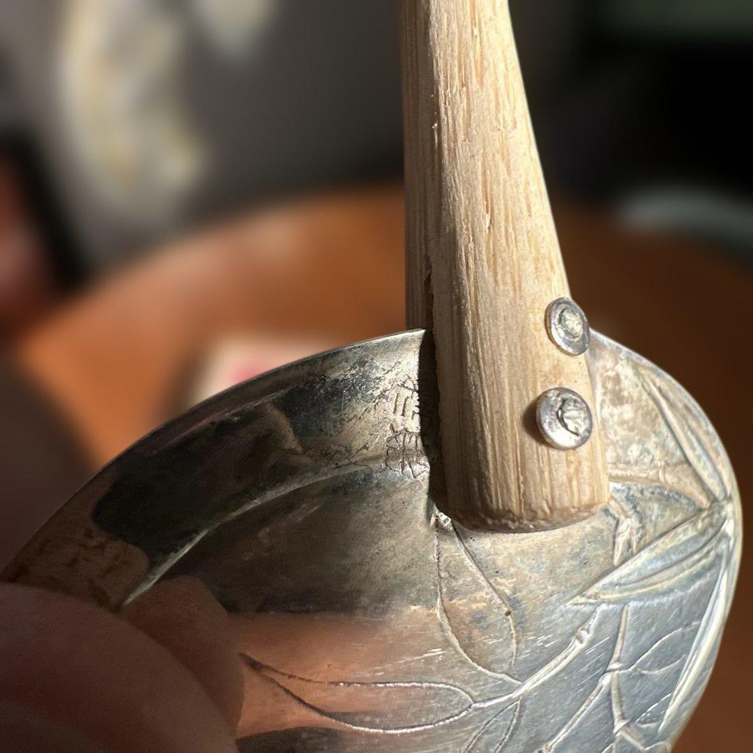 銀製 竹の葉彫刻 工芸品