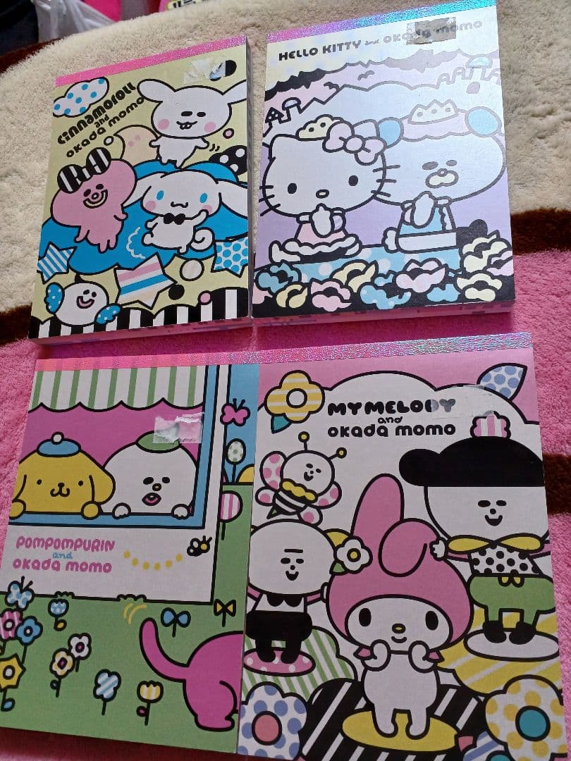 サンリオ×おかだもも　メモ帳4冊セット　キティ　マイメロディ　シナモン　プリン