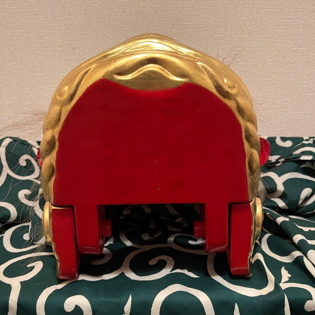【希少】　.獅子舞　獅子頭　金箔　木彫　魔除け　金彩　古美術　木製 木彫 お祭り