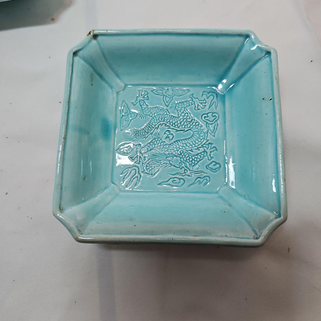 珉平焼 4枚。龍彫刻