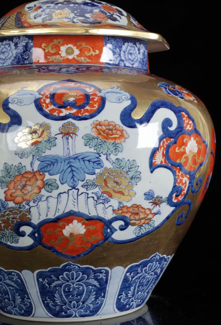 有田焼 染錦花鳥図 八角胴張蓋付大壷 飾壺 豪華絢爛 高57cm 古美術 骨董品