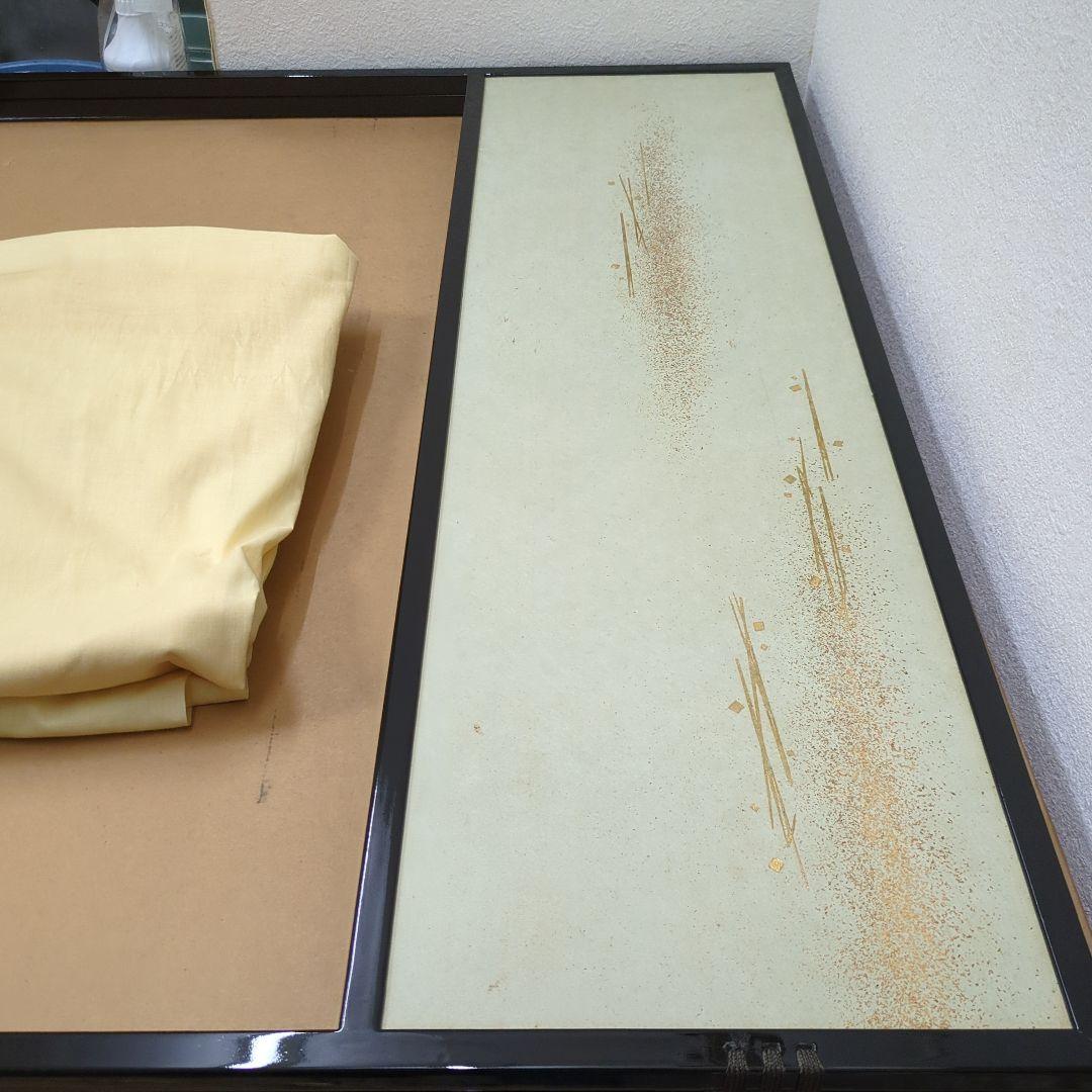 風炉先屏風　両面開　あじろ　箔散らし　真塗縁　透かし　紙箱