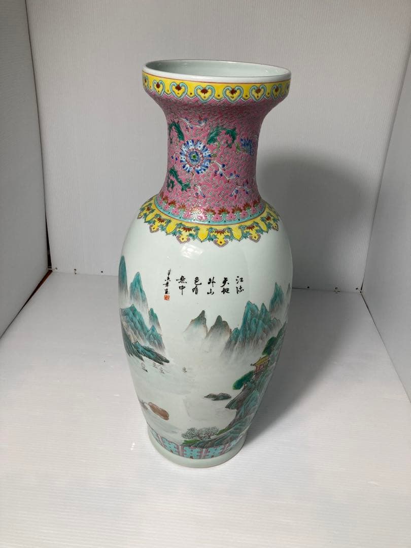 激レア　美品　中国美術山水画花瓶 大型壺 陶器 花器 飾り壺 インテリア