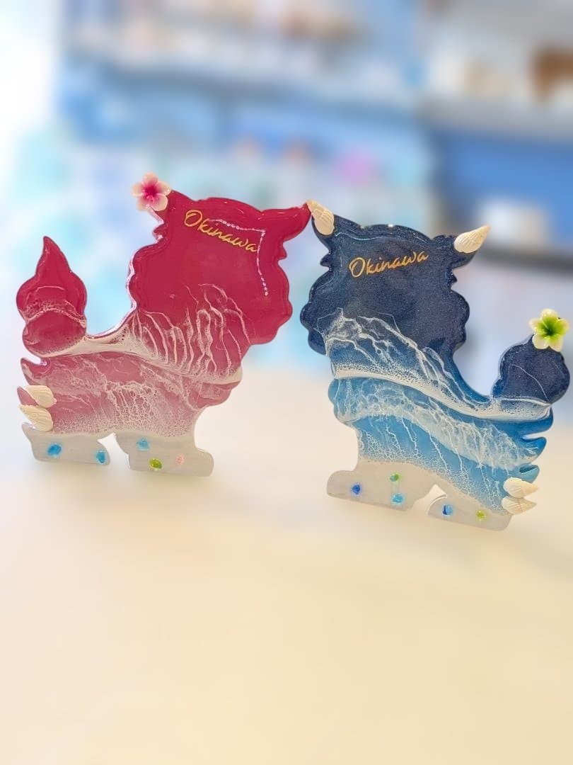 (133)ミニシーサー パステルピンク×ピンク(メス)レジンアート