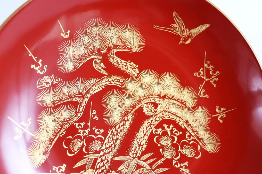 輪島塗 石昌斎 金縁松竹梅朱盃 大 共箱 酒器 漆器