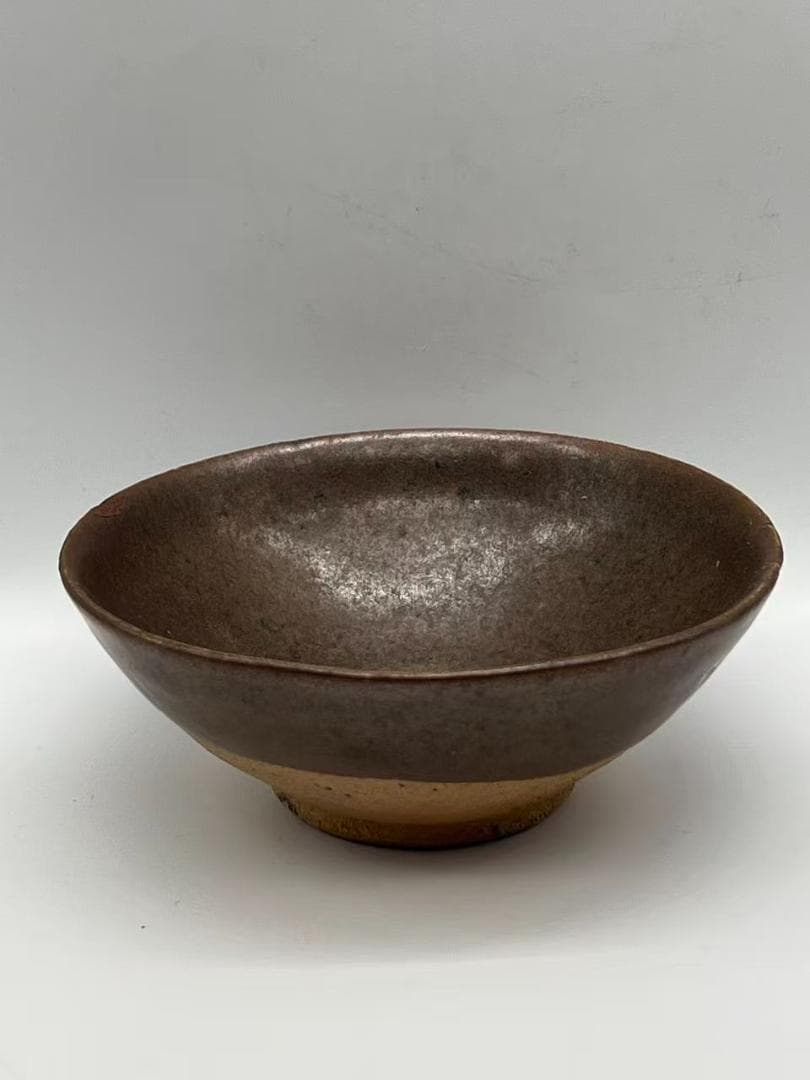 宋時代 吉州窯黒釉茶碗 褐釉斗笠碗 紫口 宋代斗茶茶碗 文人愛用(F-147)