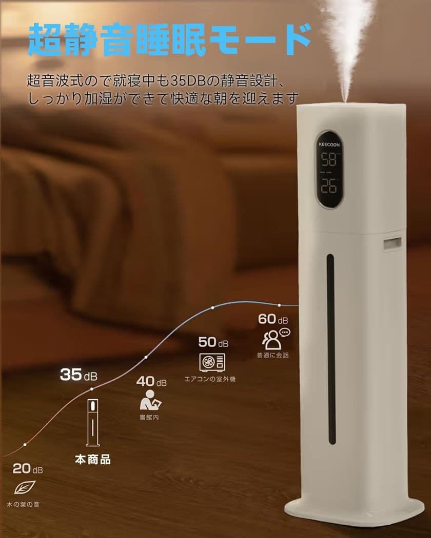 加湿器 大容量 8L AIスマート 家庭用 業務用 超音波式加湿器 ホワイト