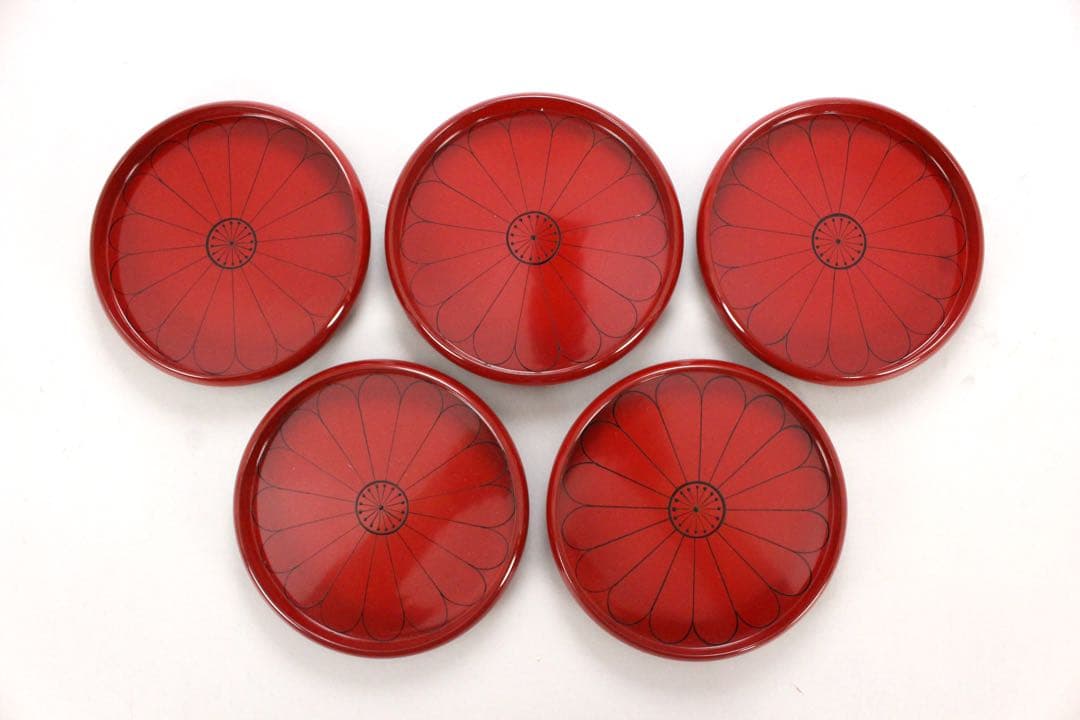 No5297高桑泉斎 造　朽木菊銘々盆　直径15cm 5客　共布/共箱　送料無料