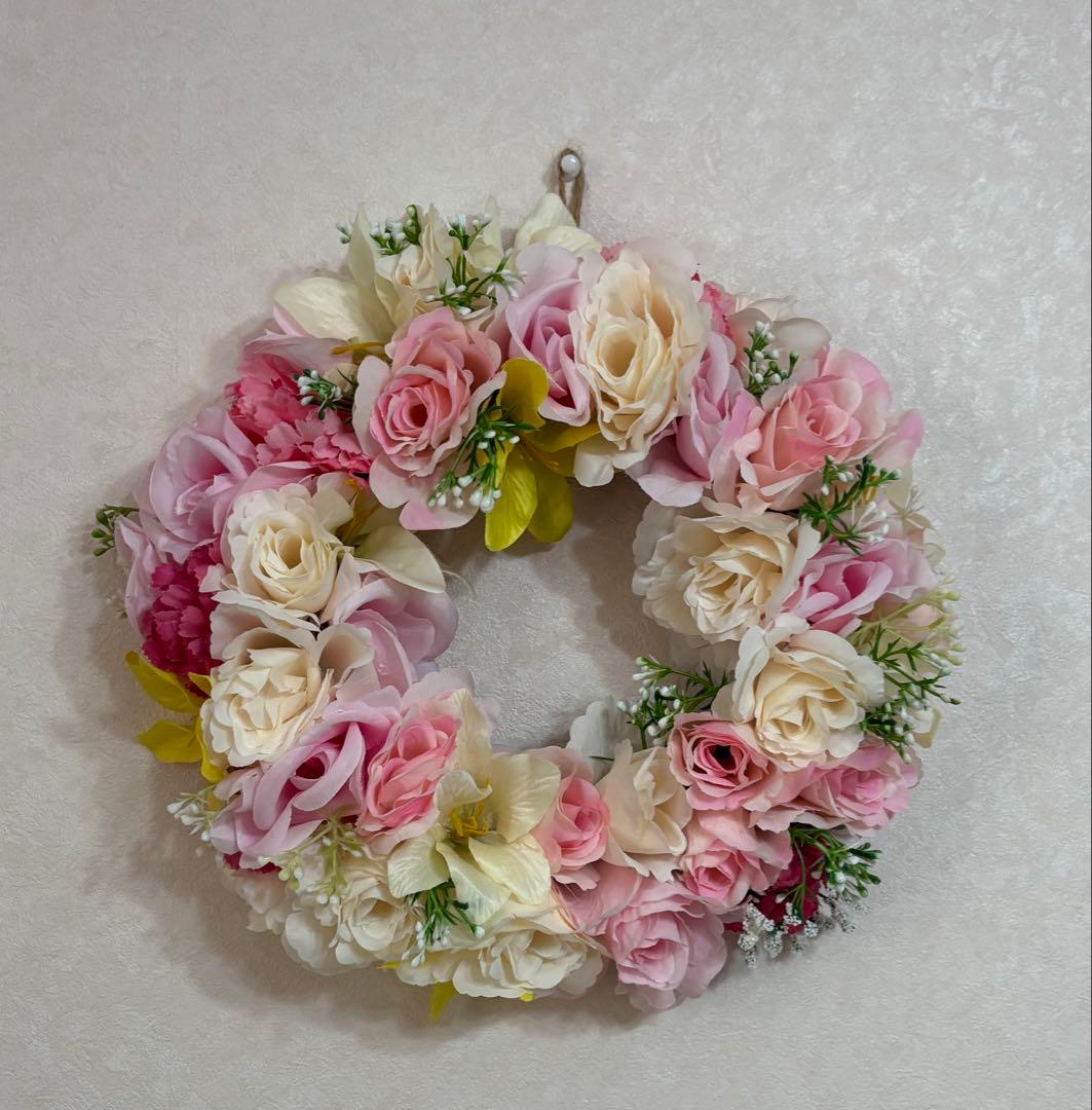 モコモコ薔薇(造花)リース
