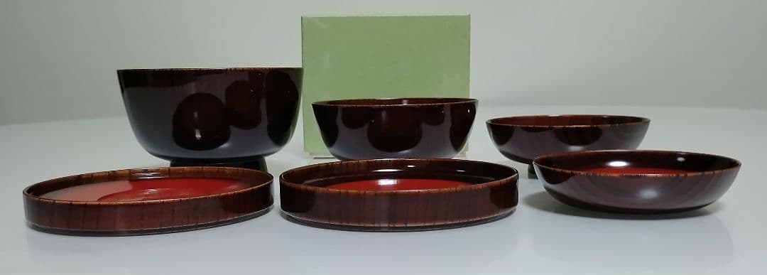 山中漆器　たに屋　木地呂内朱　ぼかし塗　欅ひとりぶん　ミニマリスト　レアもの