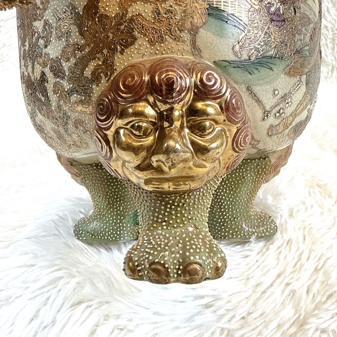 薩摩焼　絢爛豪華　金彩手　公家絵伝文　唐獅子足　古薩摩　大香炉　高さ39cm