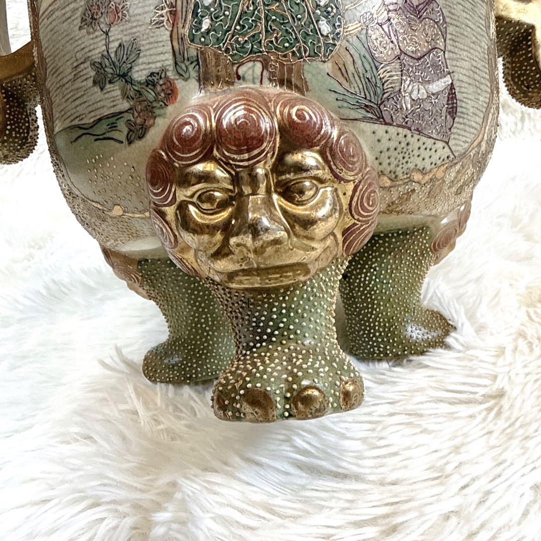 薩摩焼　絢爛豪華　金彩手　公家絵伝文　唐獅子足　古薩摩　大香炉　高さ39cm