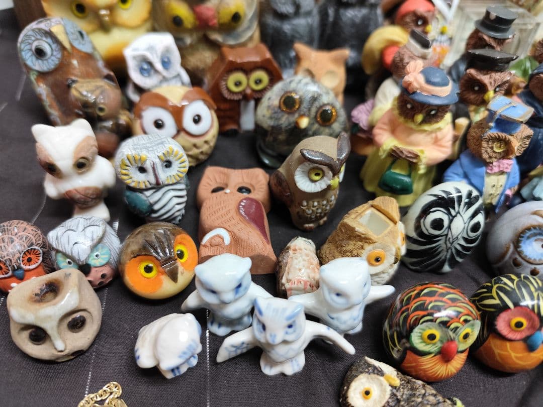 フクロウ．ふくろう．梟．置物．置き物．まとめ売り．セット．陶器．木製