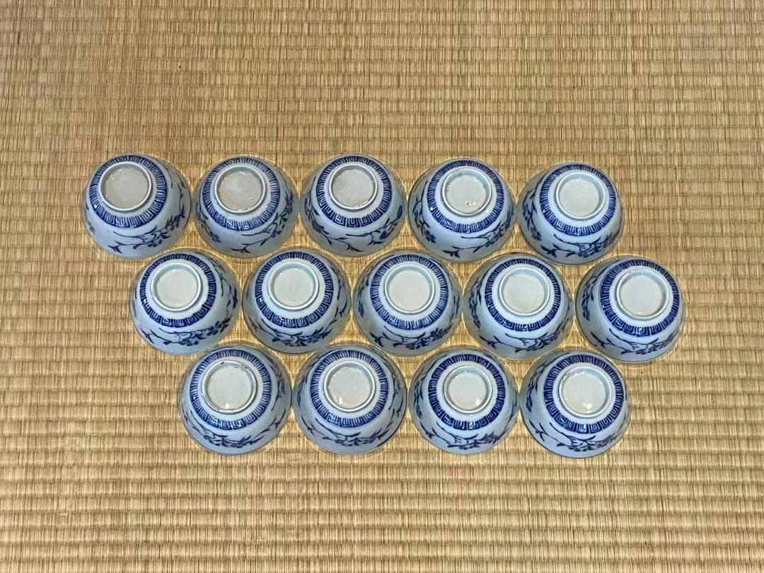 古伊万里 成化年製 染付 唐草花文 蓋付茶碗 14客 向付 懐石料理道具