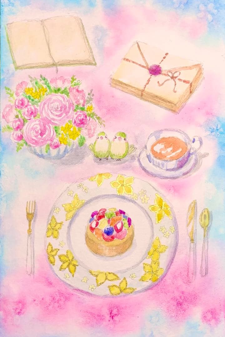 momorin水彩画 春の午後　値段は※900円です