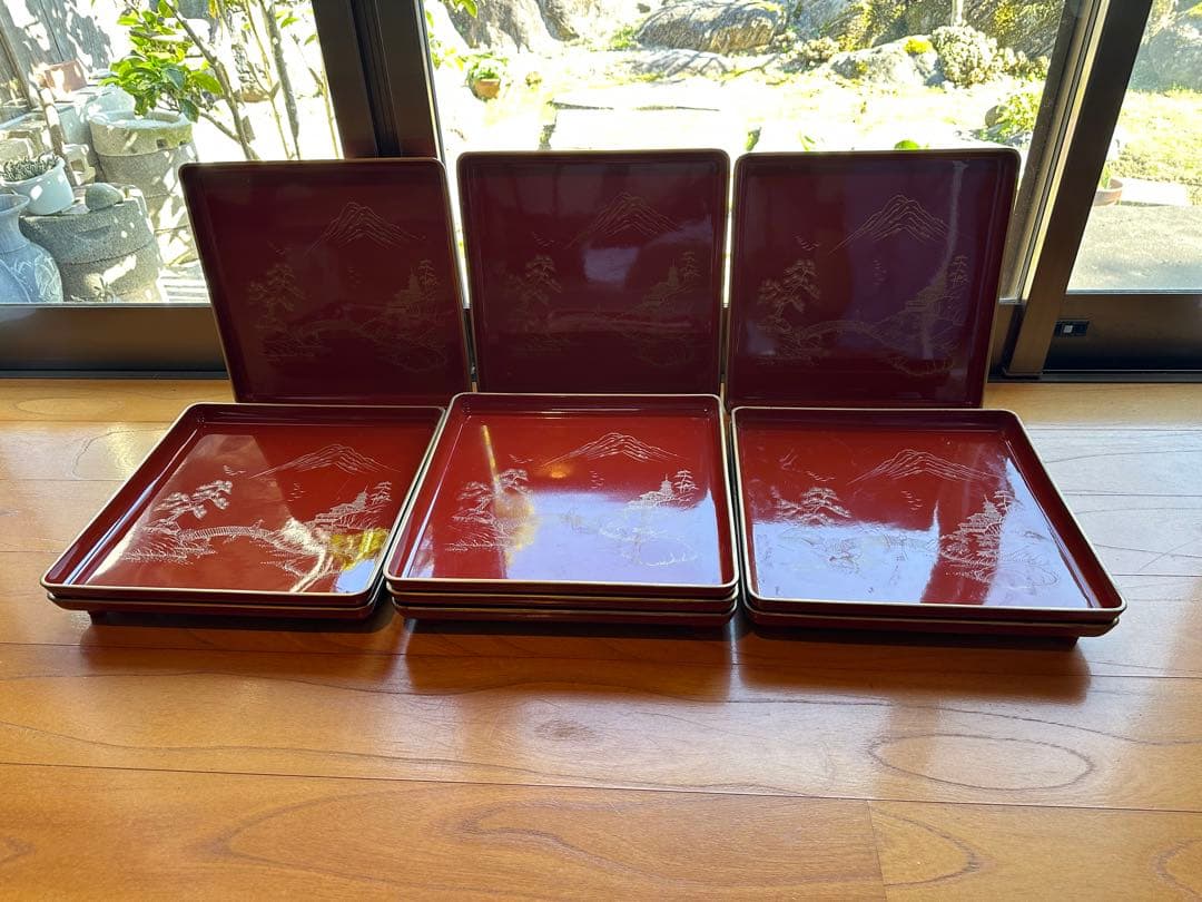 漆塗り 角盆 お膳 まとめ売り（10セット）※中古・現状品