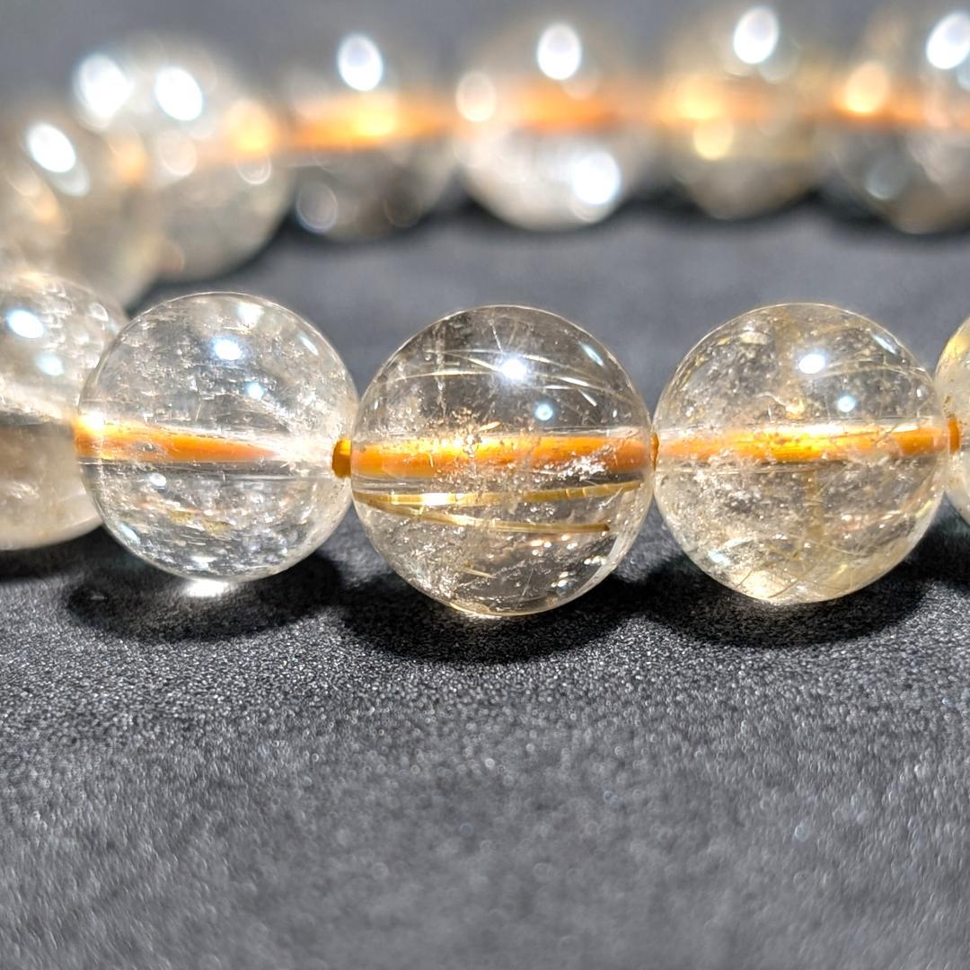 一点物 魅惑のオーラを放つ ゴールドルチルブレスレット 11ミリ 虹入り金針水晶